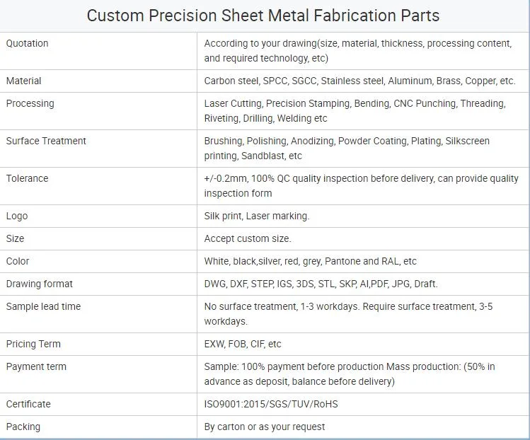 Stainless Steel Aluminum Sheet Metal Manufacturing Sheet Metal Bending